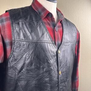 Navarre Leather Company XXL Vest Black Italian Stone Design Brass Snaps Vintage